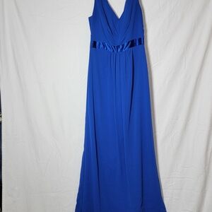 David's Bridal Royal Blue V-Neck Maxi Gown